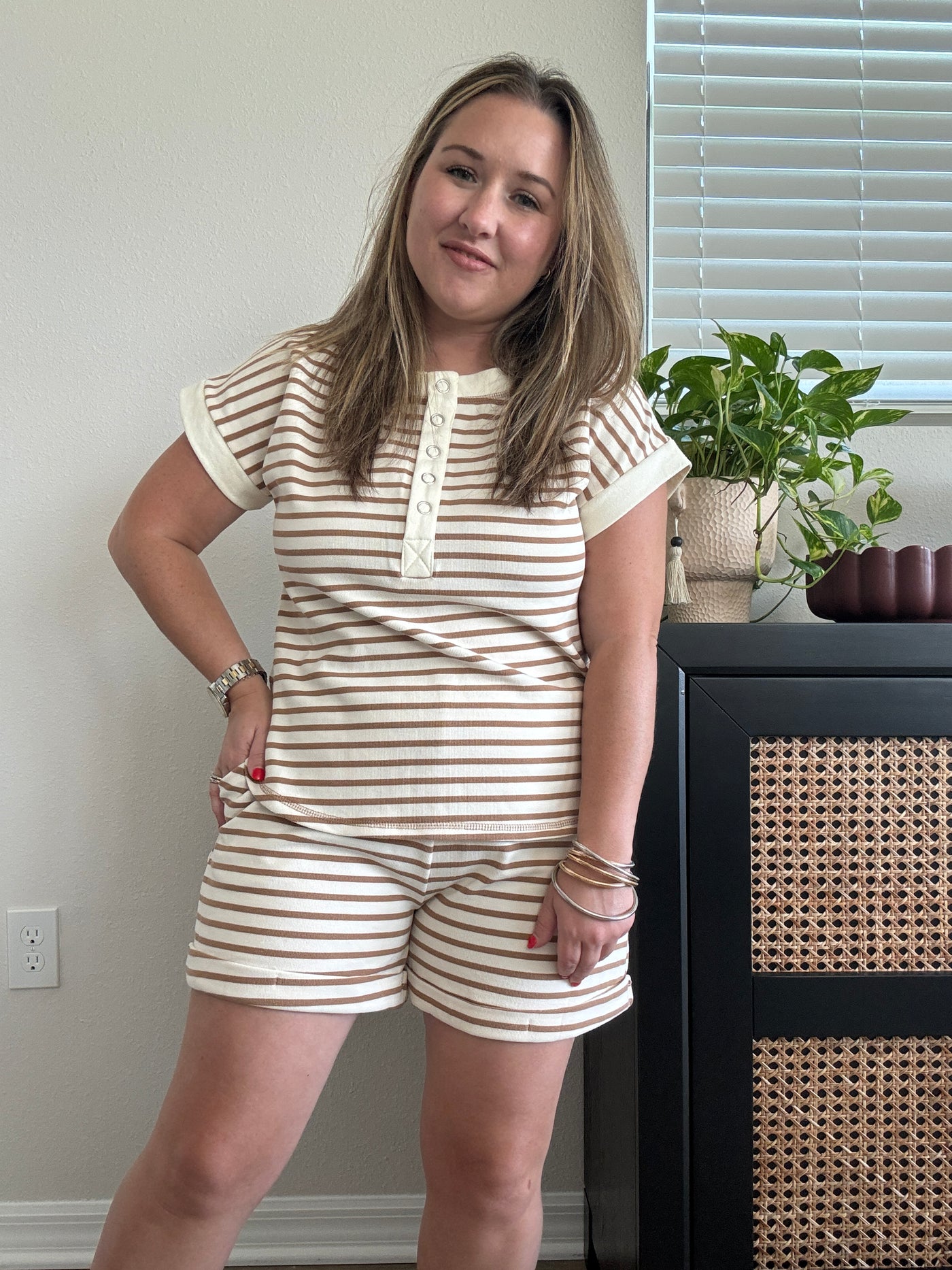 Henley Knit Top | Beige