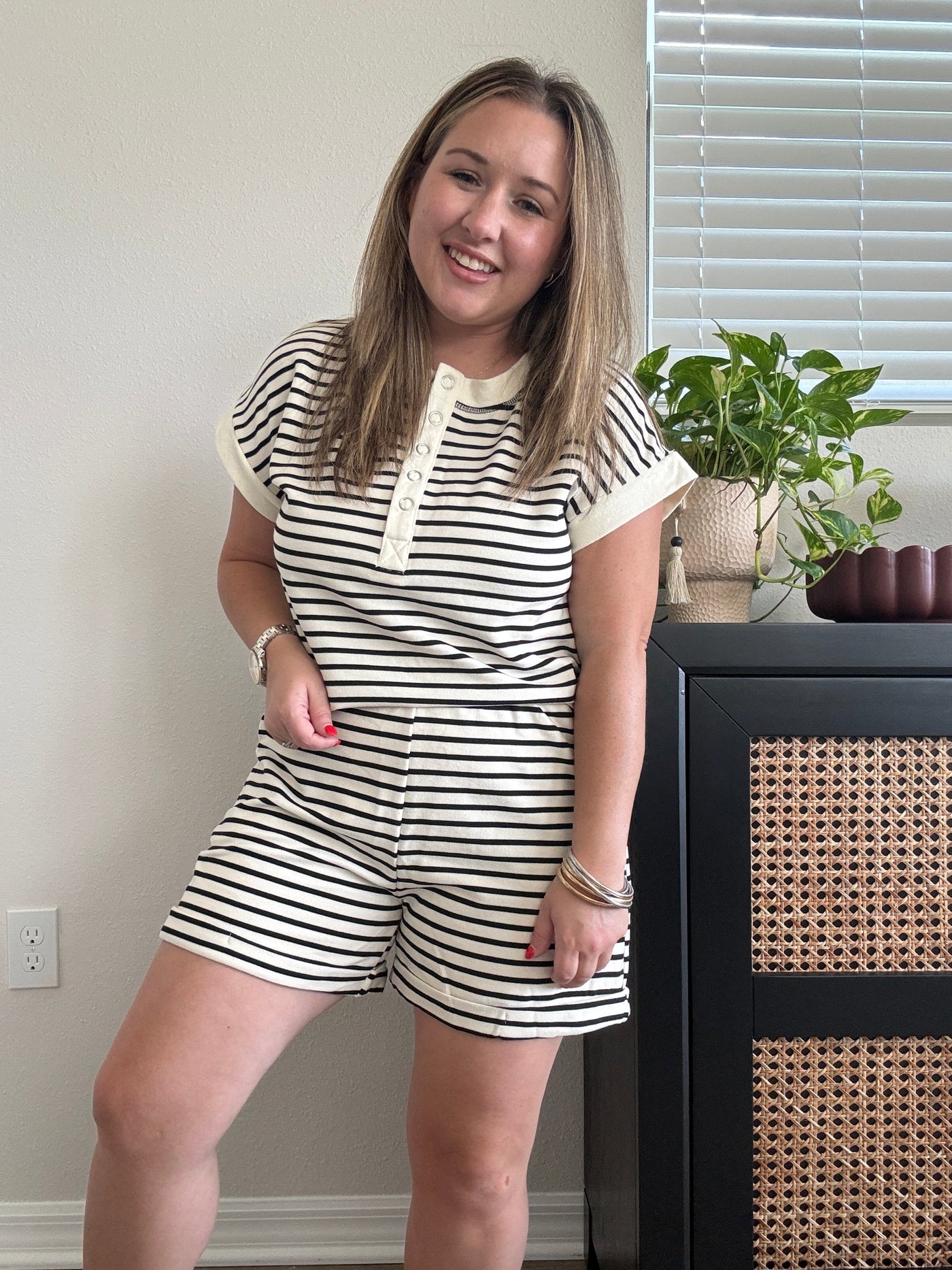 Stripe Knit Mini Shorts | Black