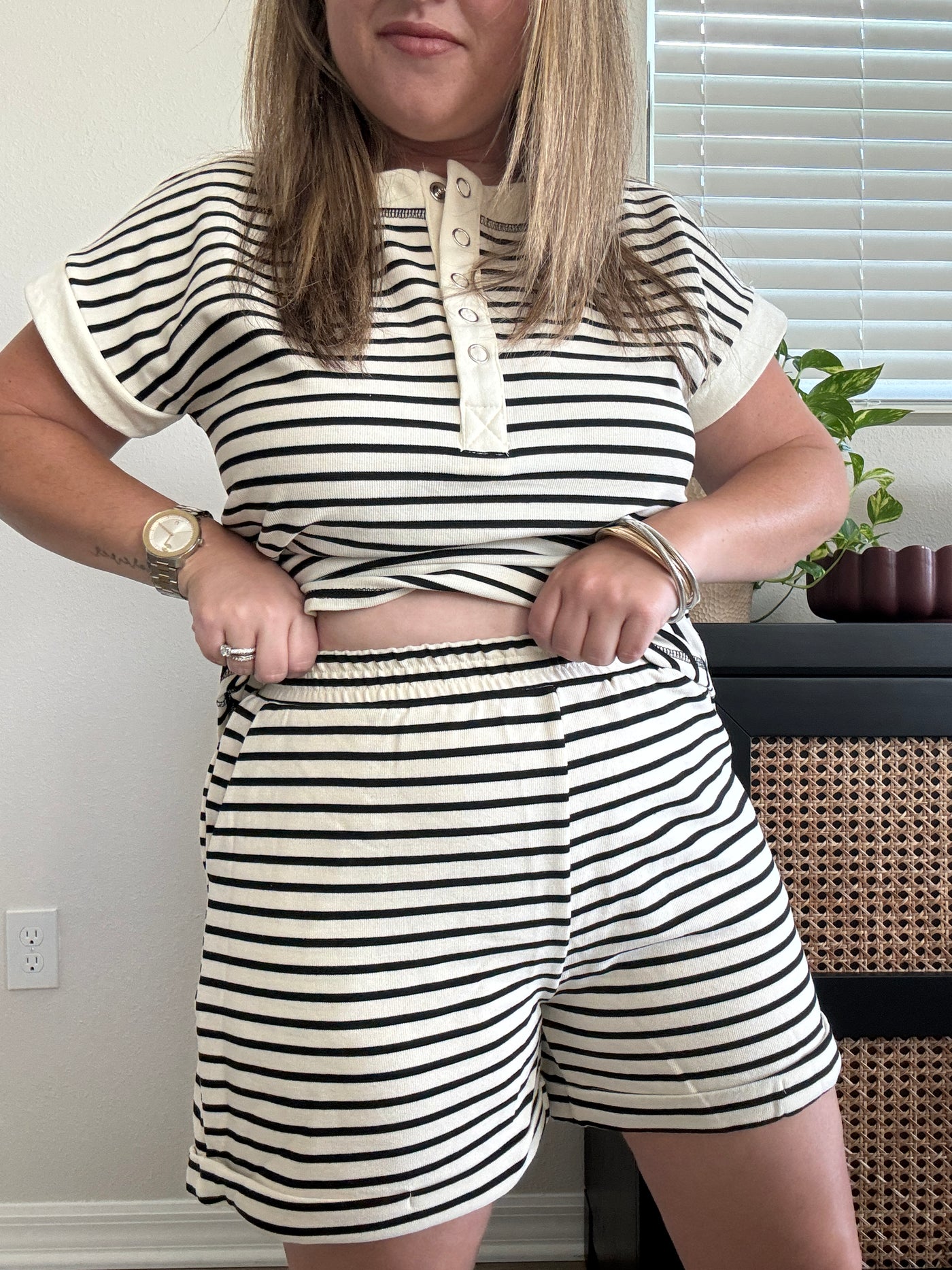 Stripe Knit Mini Shorts | Black