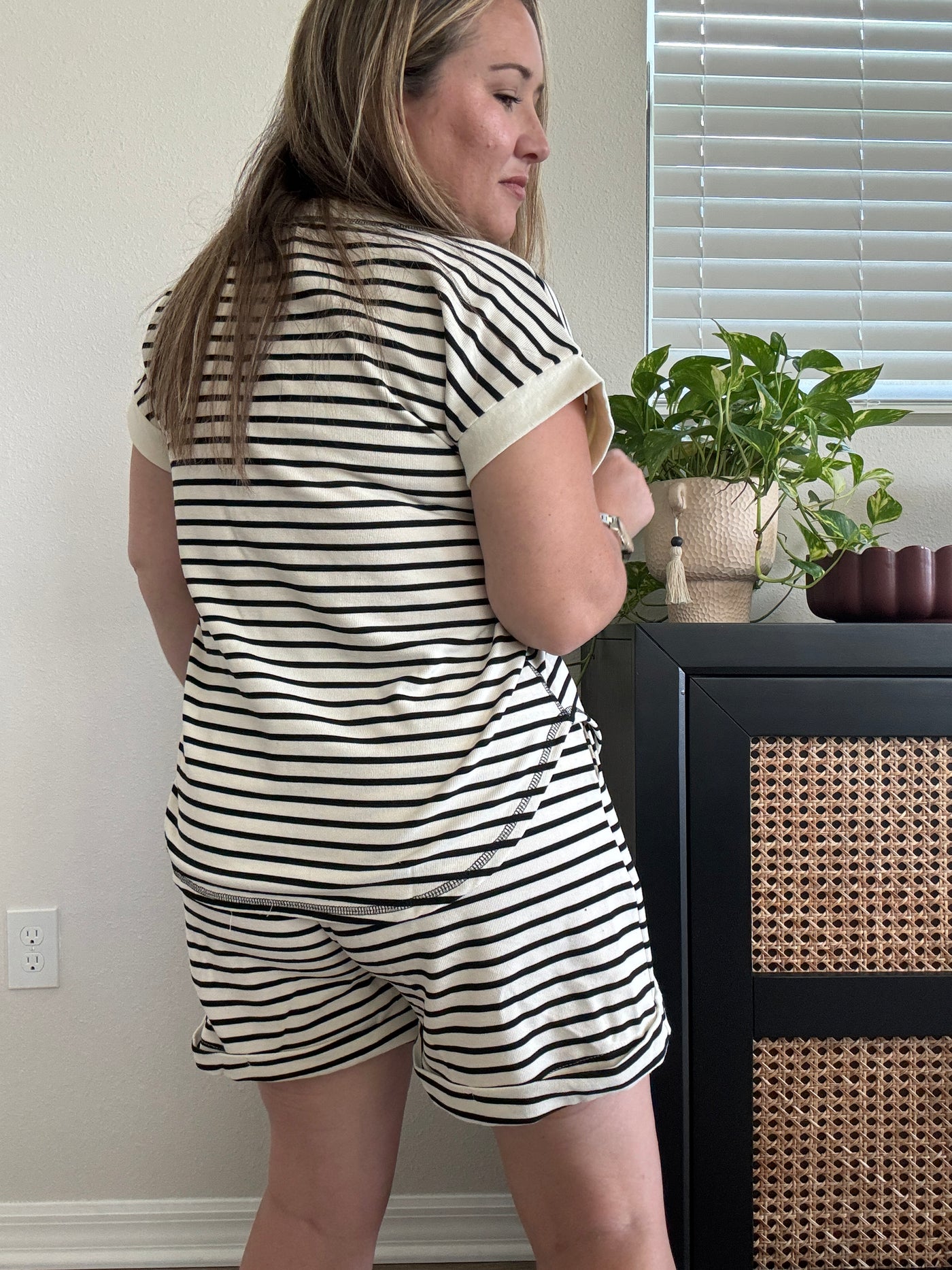 Stripe Knit Mini Shorts | Black