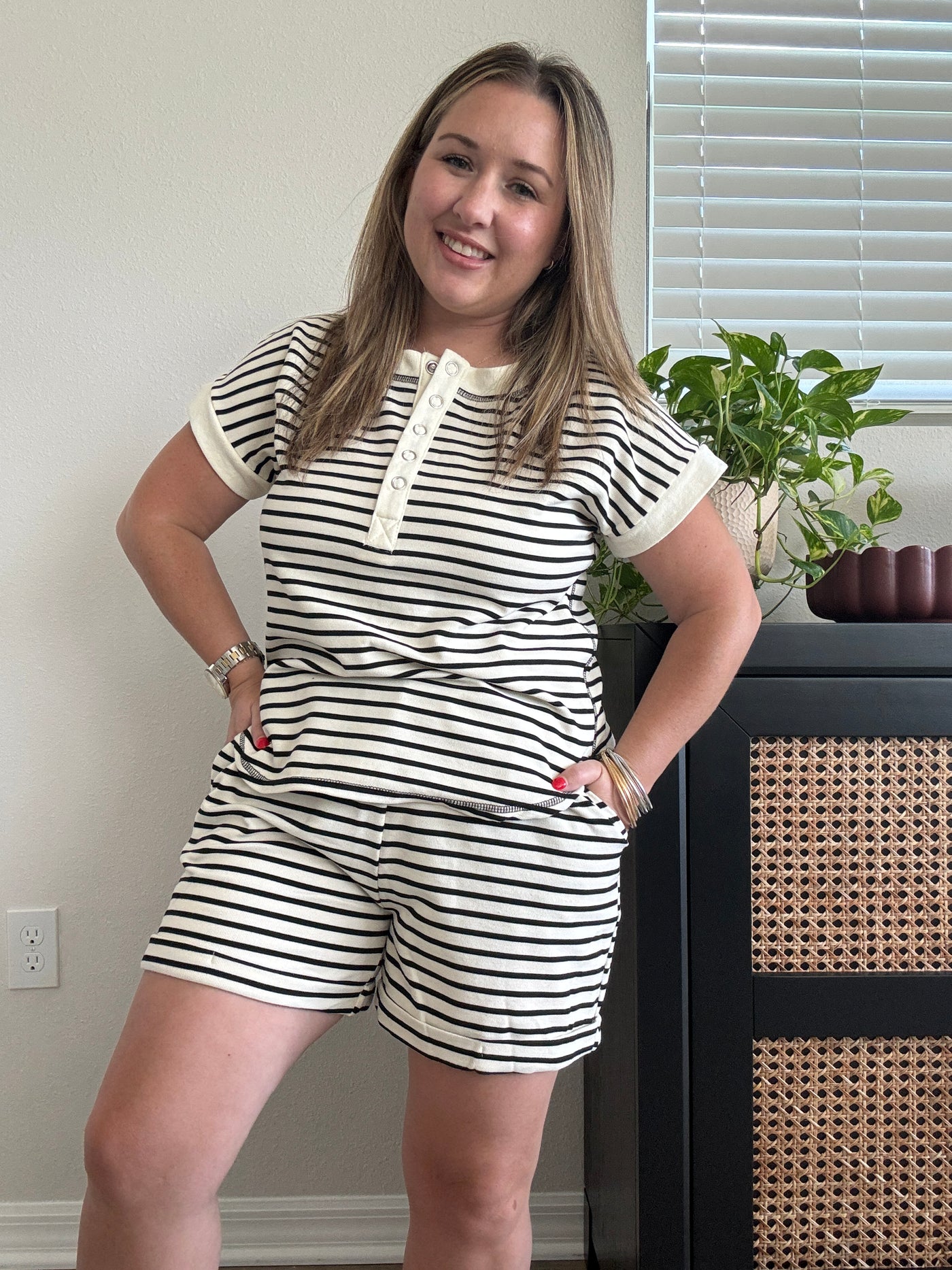 Stripe Knit Mini Shorts | Black