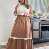 Dylan Smocked Waist Midi Skirt | Brown