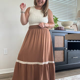 Dylan Smocked Waist Midi Skirt | Brown