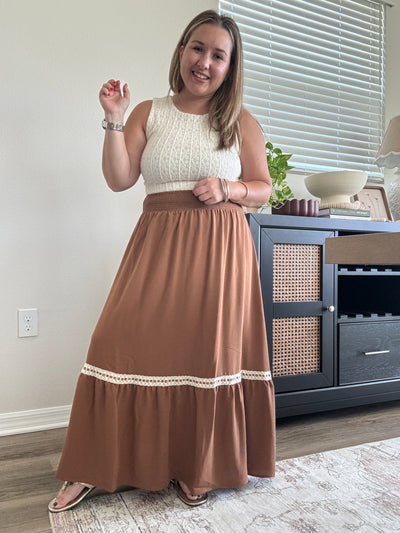 Dylan Smocked Waist Midi Skirt | Brown