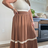 Dylan Smocked Waist Midi Skirt | Brown