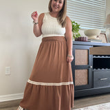 Dylan Smocked Waist Midi Skirt | Brown