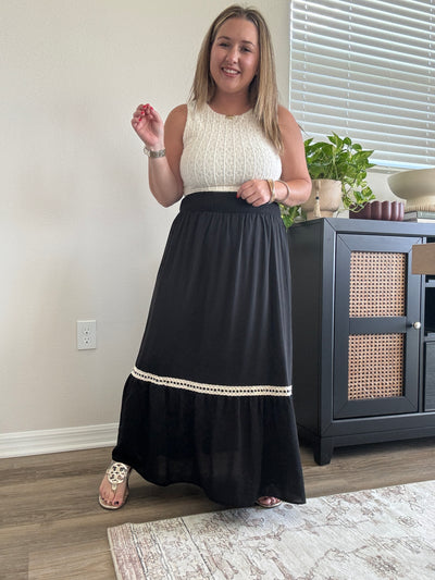 Dylan Smocked Waist Midi Skirt | Black