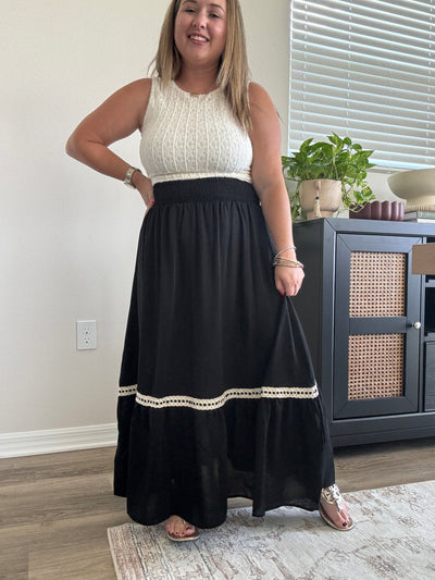 Dylan Smocked Waist Midi Skirt | Black