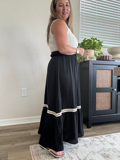 Dylan Smocked Waist Midi Skirt | Black