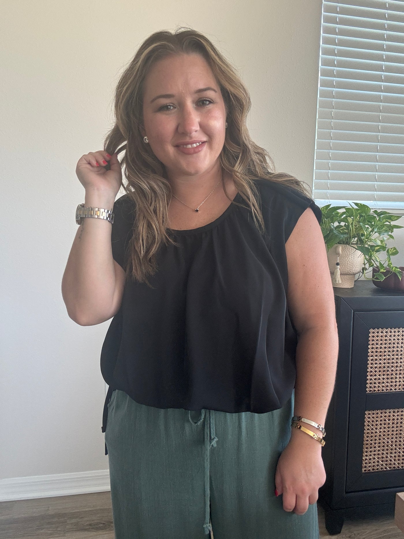 Black Side Tie Blouse