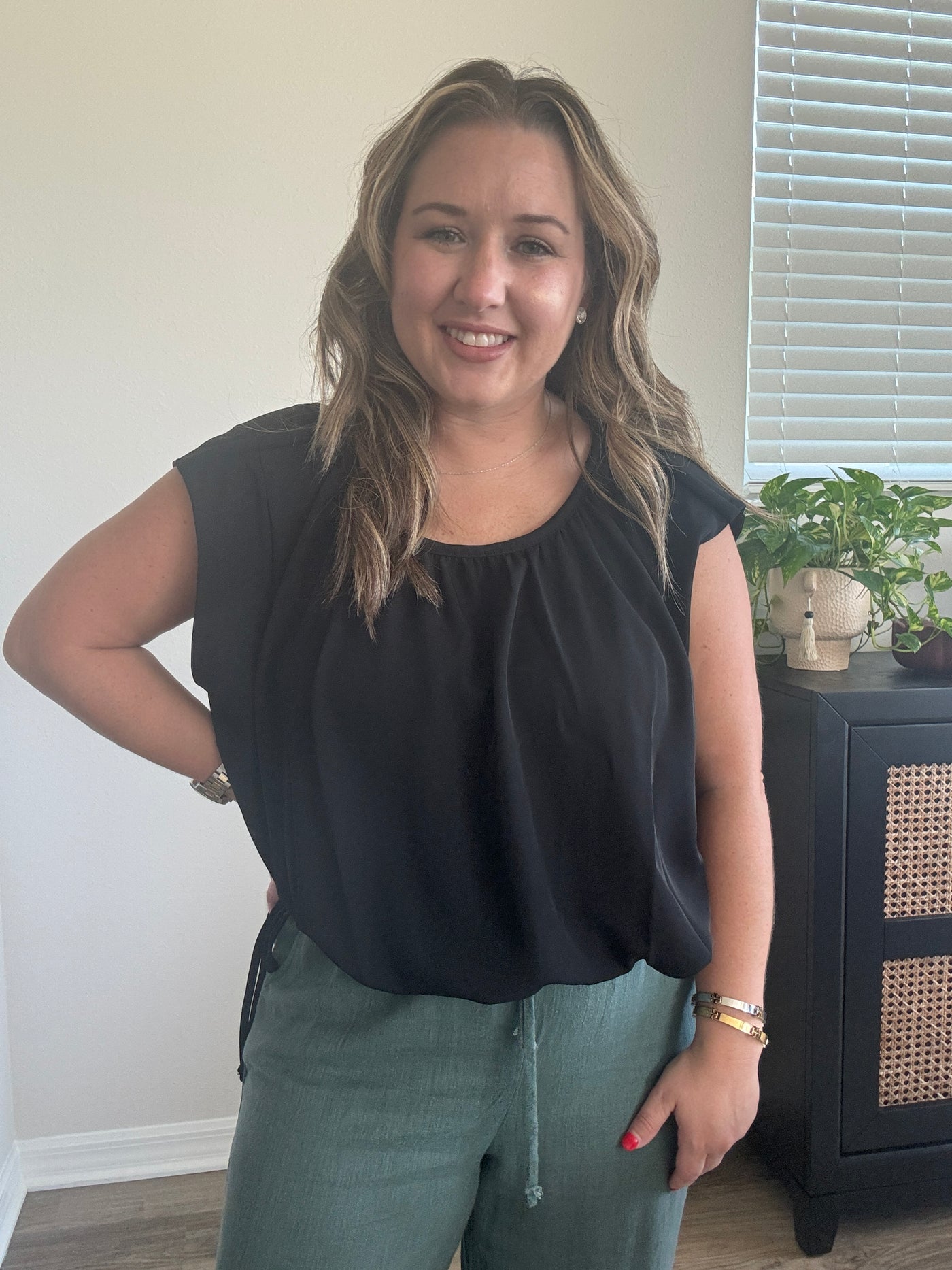Black Side Tie Blouse