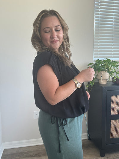 Black Side Tie Blouse