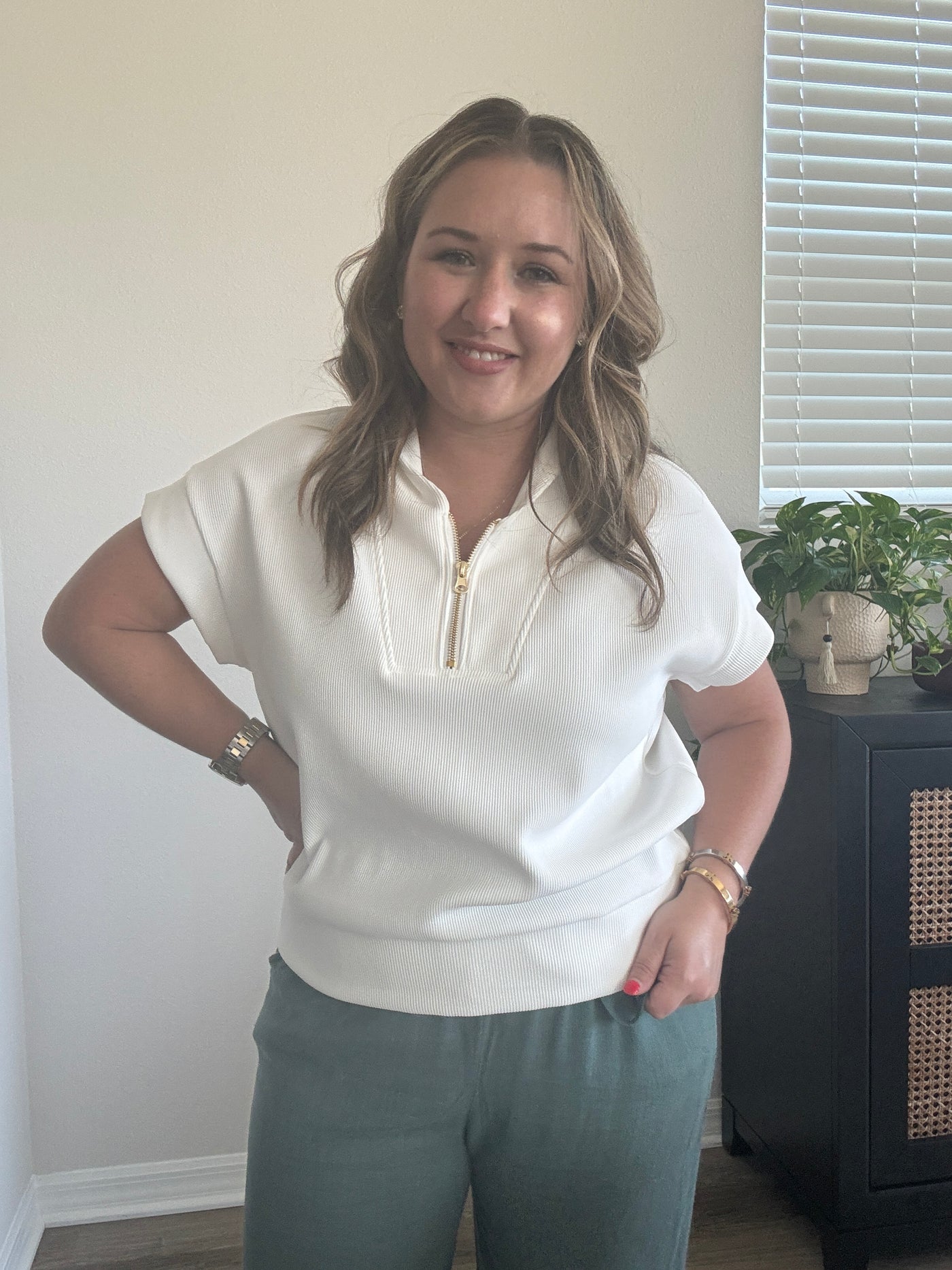Paris Ribbed Half Zip Top