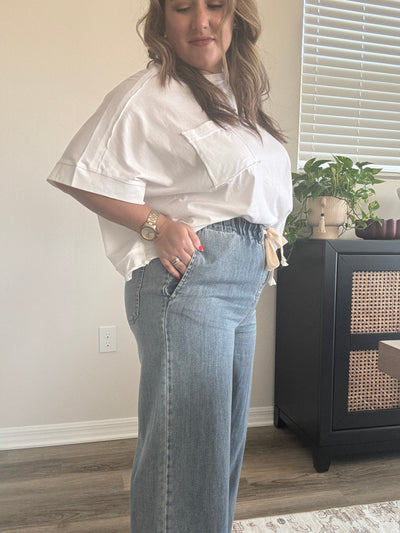 Wide Leg Drawstring Denim Pants