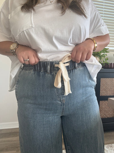 Wide Leg Drawstring Denim Pants