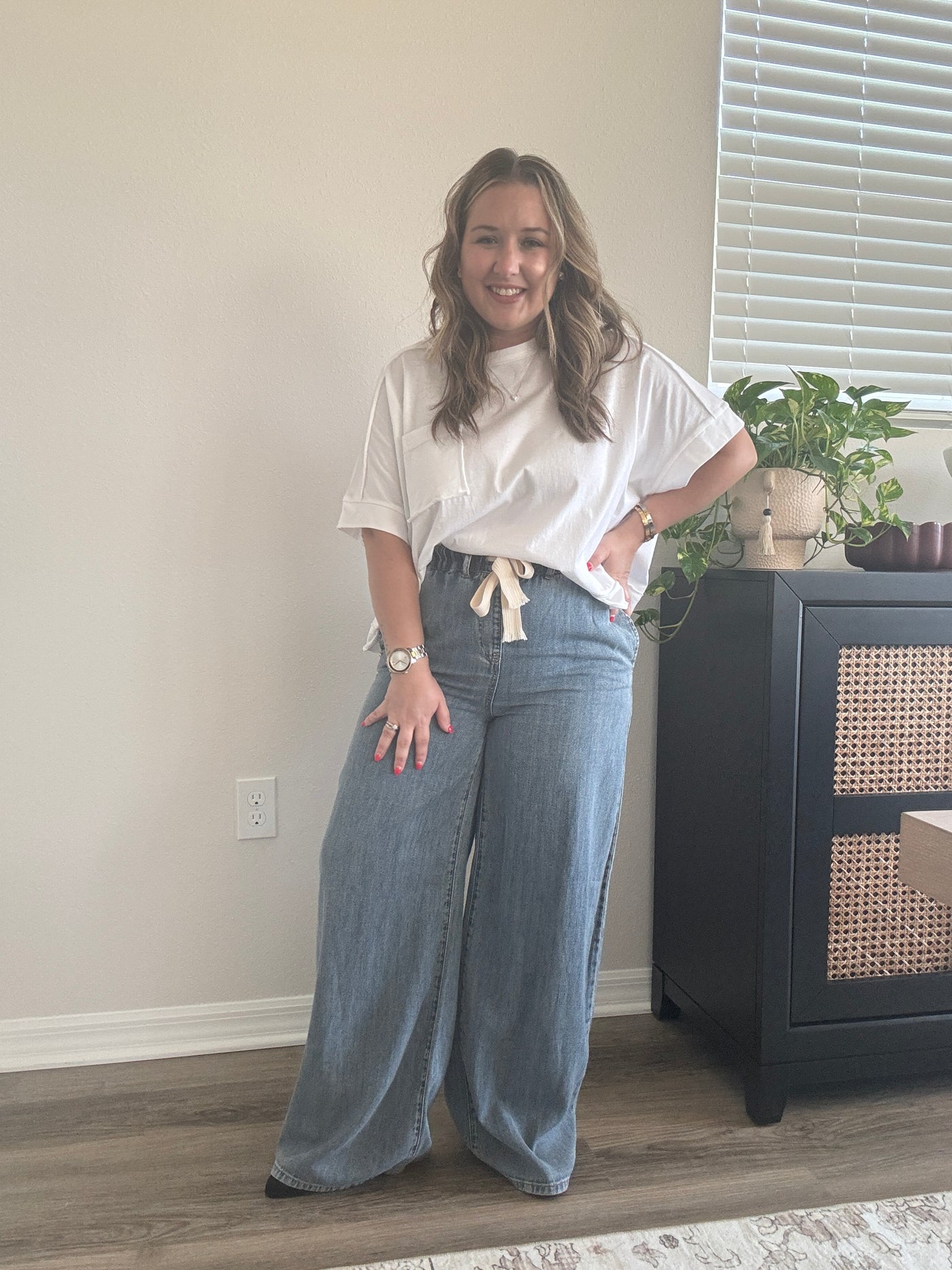 Wide Leg Drawstring Denim Pants