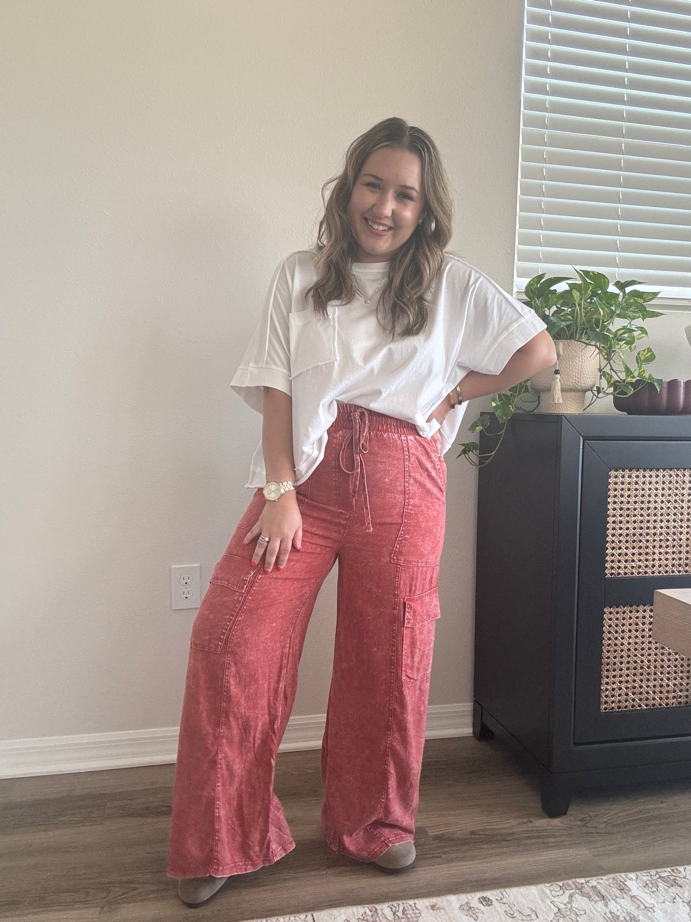 Washed Linen Cargo Pants