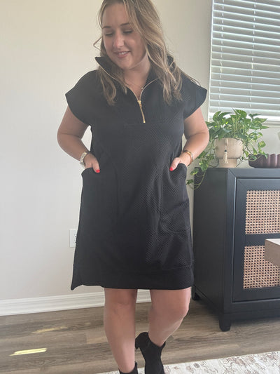 Textured Knit Quarter Zipper Dress