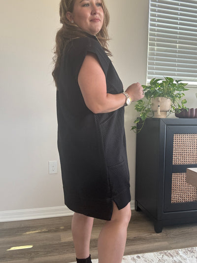 Textured Knit Quarter Zipper Dress