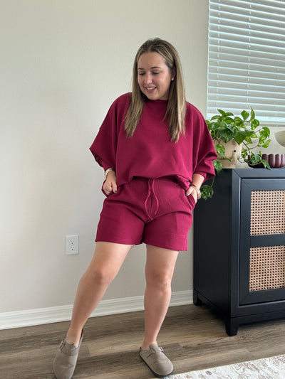 Ribbed Drawstring Shorts | Cabernet