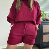 Ribbed Drawstring Shorts | Cabernet