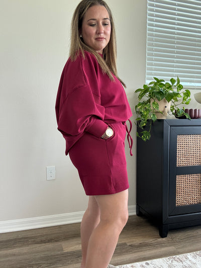 Ribbed Drawstring Shorts | Cabernet