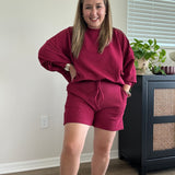 Ribbed Drawstring Shorts | Cabernet