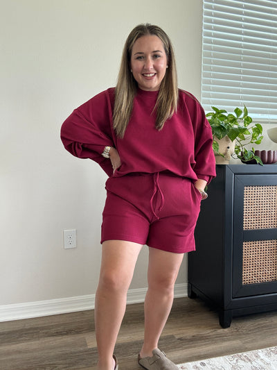 Ribbed Drawstring Shorts | Cabernet