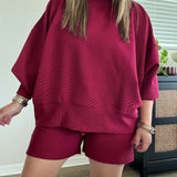 Ribbed Drawstring Shorts | Cabernet