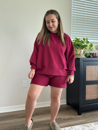 Ribbed Drawstring Shorts | Cabernet