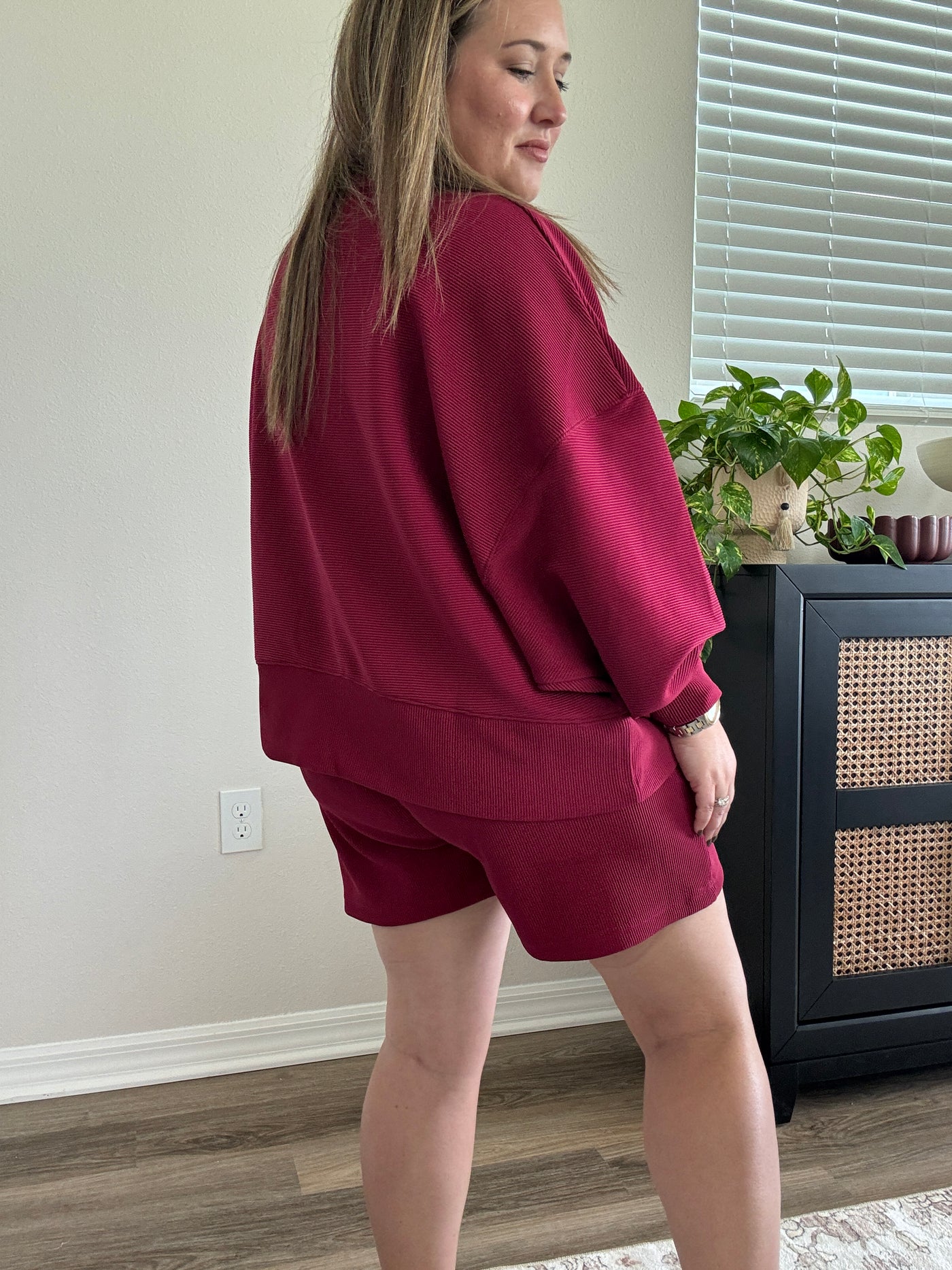 Ribbed Drawstring Shorts | Cabernet