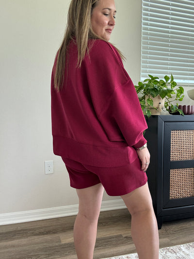 Ribbed Drawstring Shorts | Cabernet