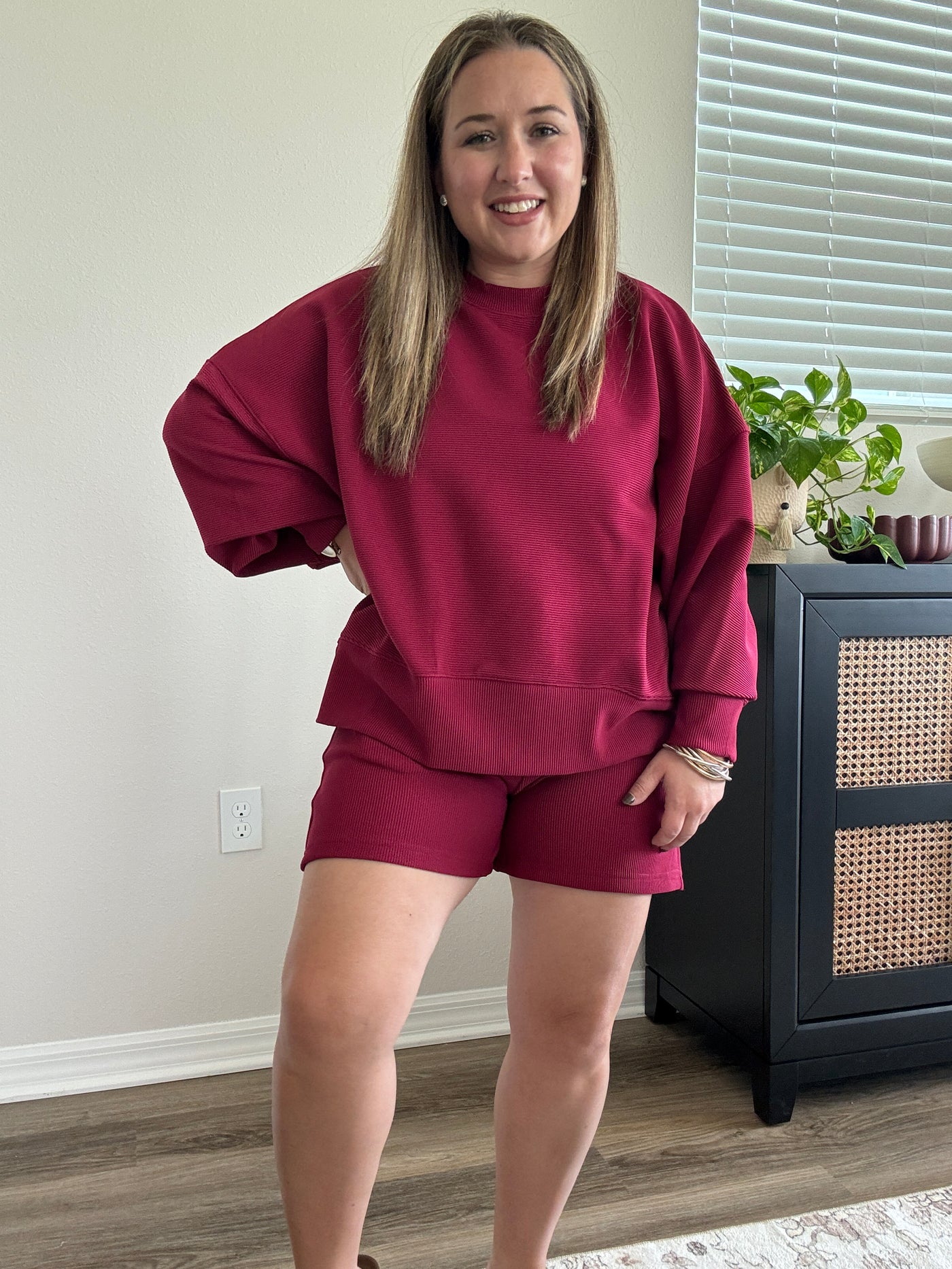 Ribbed Drawstring Shorts | Cabernet