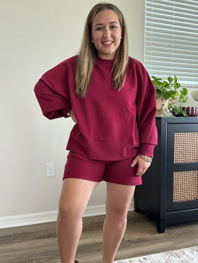 Ribbed Drawstring Shorts | Cabernet
