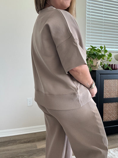 Ribbed Elastic Waist Pants | Cocoa