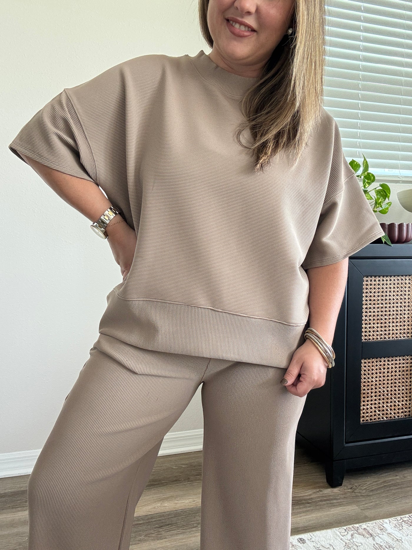 Ribbed Elastic Waist Pants | Cocoa