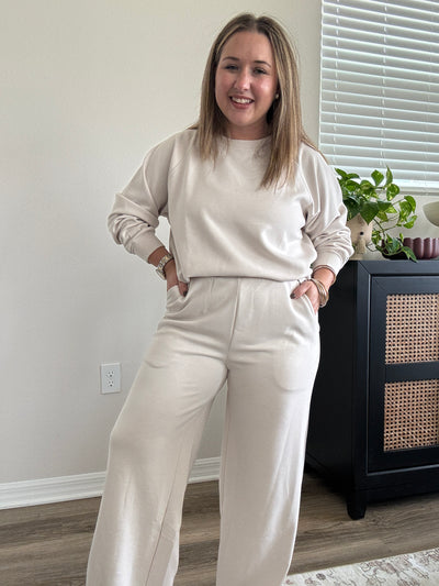 Scuba Elastic Waist Pants | Beige