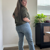 Side Slit Distressed Bootcut Stretch Denim