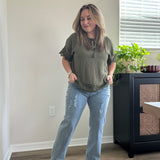 Side Slit Distressed Bootcut Stretch Denim