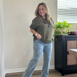 Side Slit Distressed Bootcut Stretch Denim