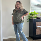 Side Slit Distressed Bootcut Stretch Denim
