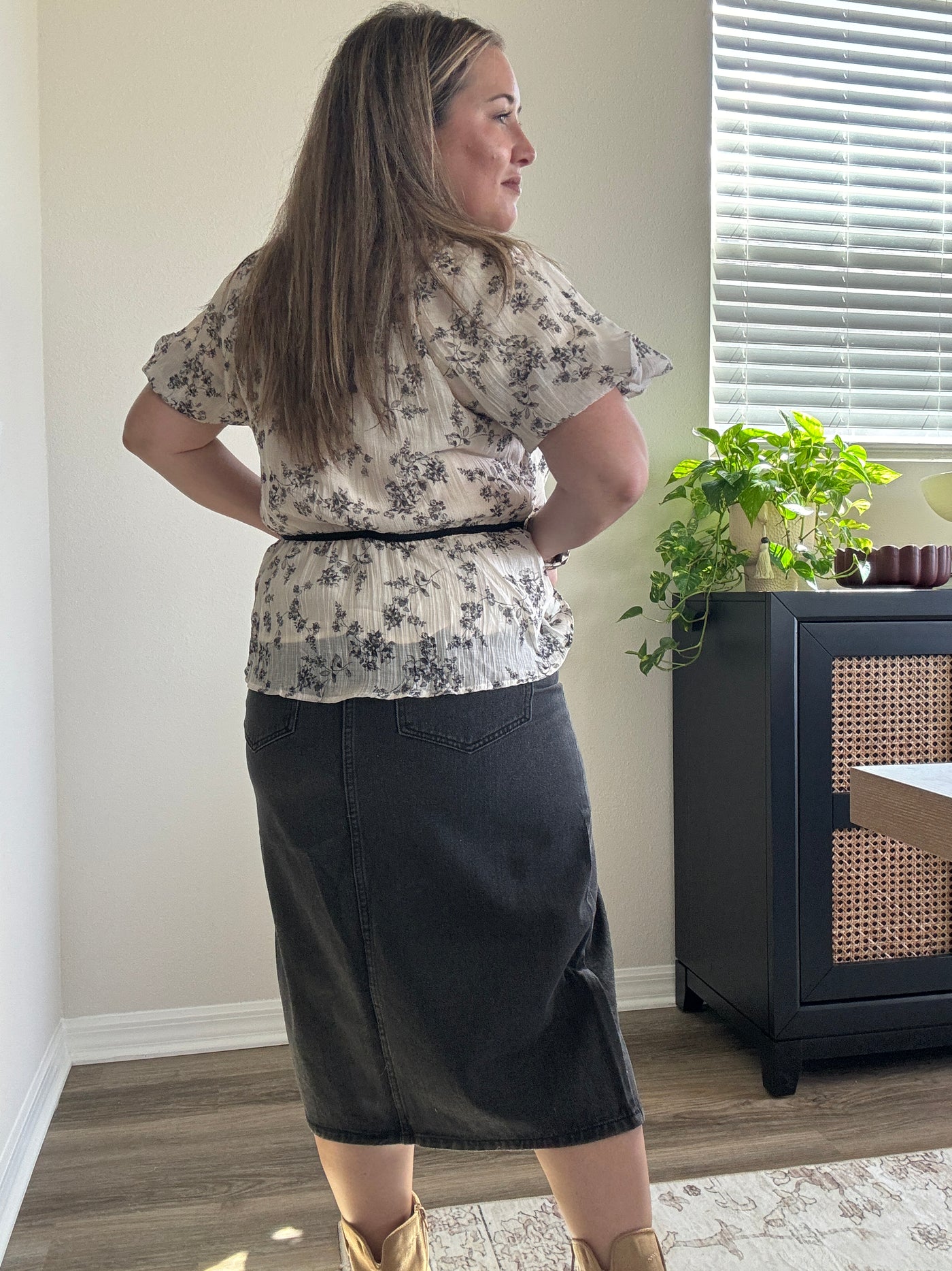 Denim Midi Pencil Skirt