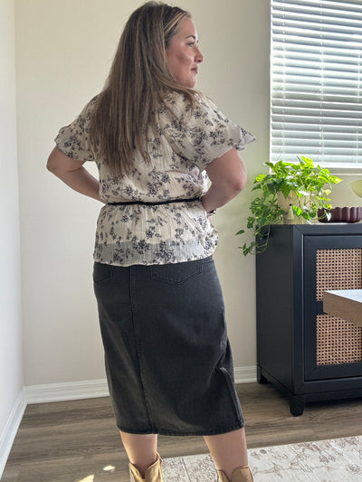 Denim Midi Pencil Skirt