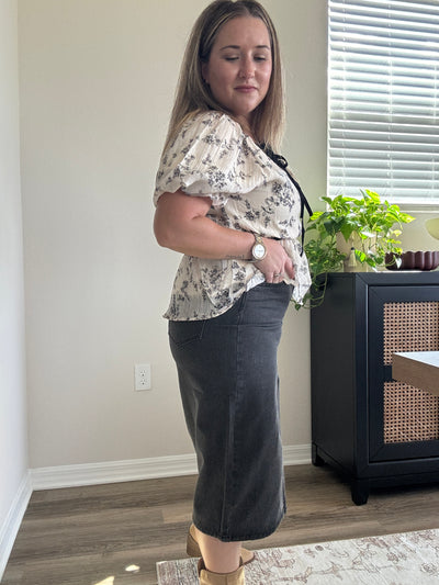 Denim Midi Pencil Skirt