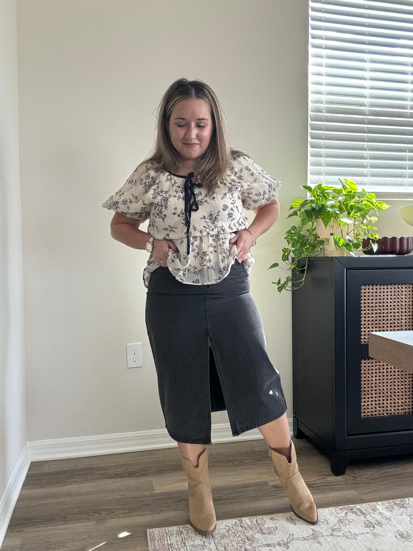 Denim Midi Pencil Skirt