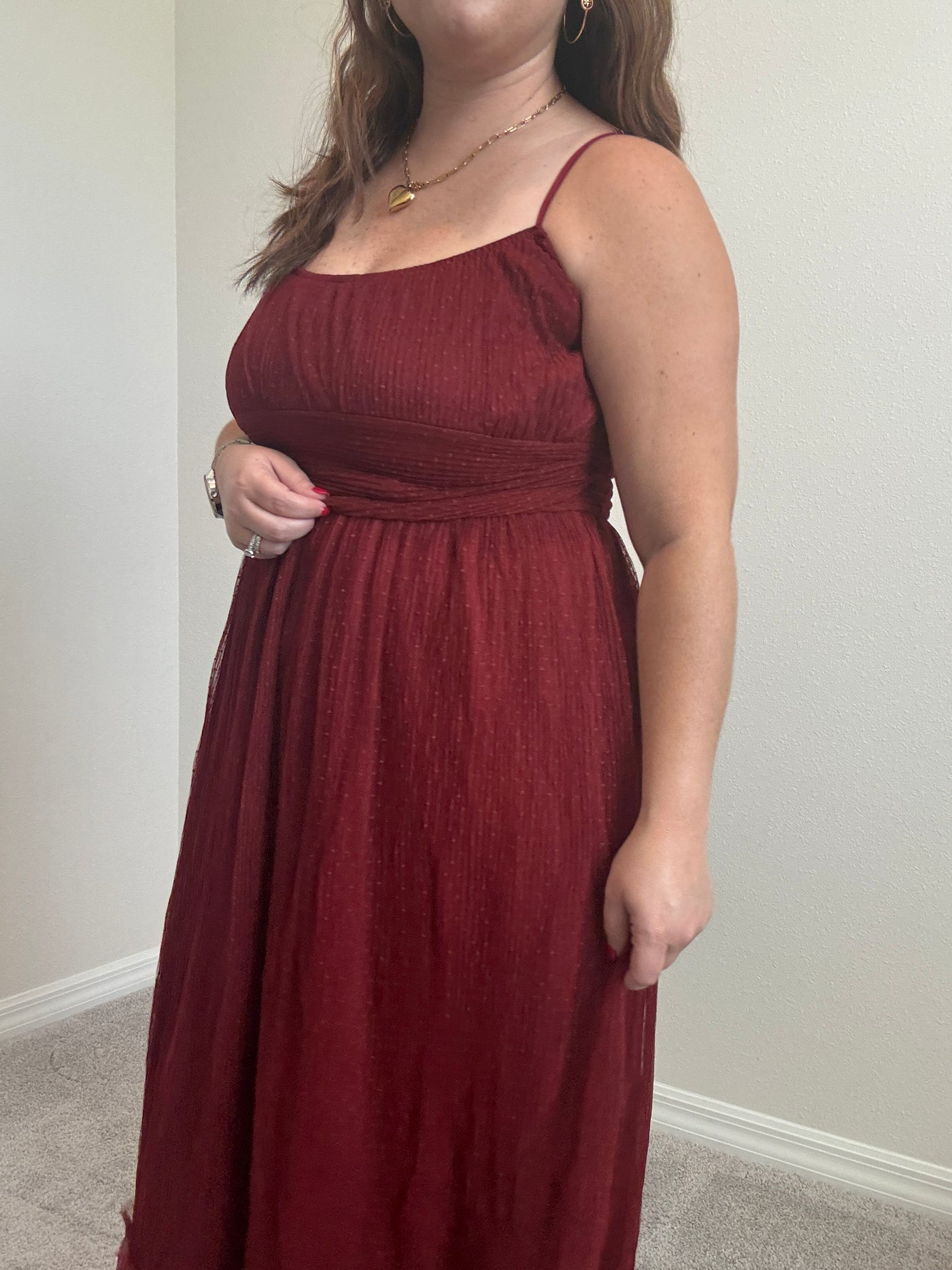 Kait Tulle Midi Dress | Burgundy