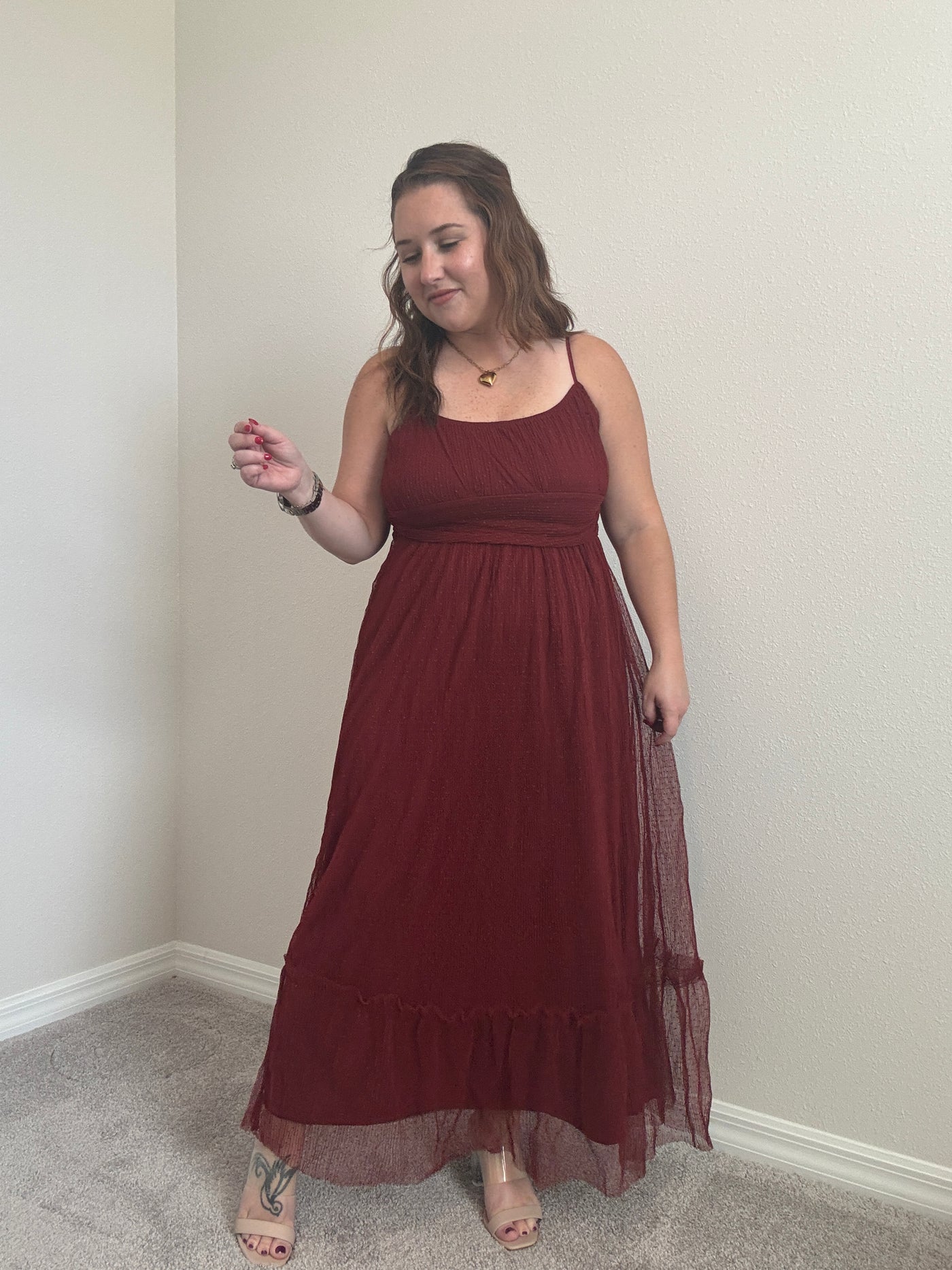 Kait Tulle Midi Dress | Burgundy