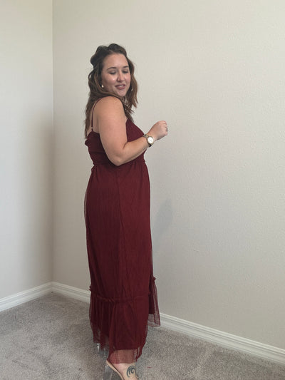 Kait Tulle Midi Dress | Burgundy