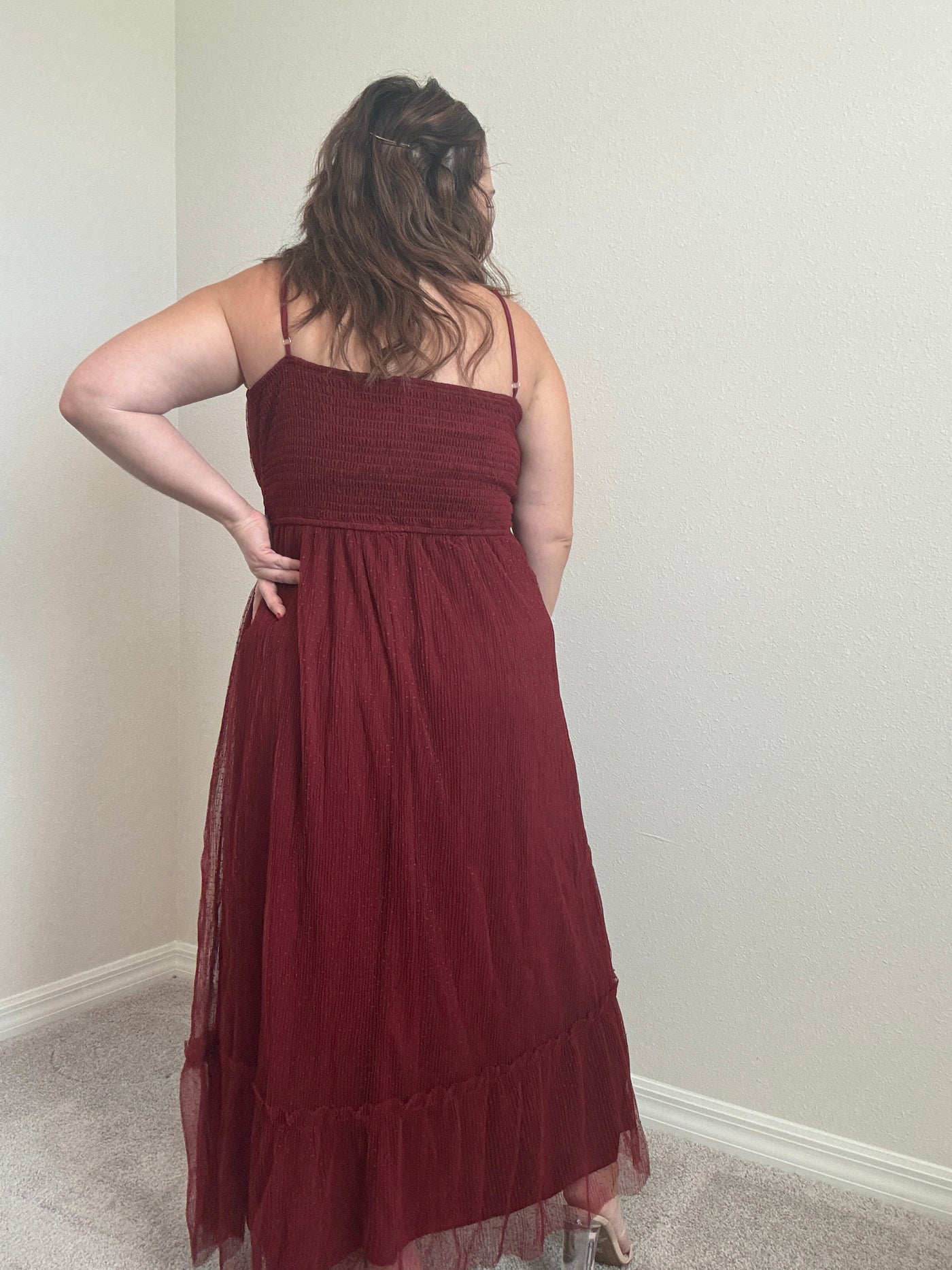 Kait Tulle Midi Dress | Burgundy