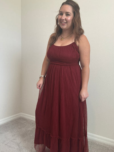 Kait Tulle Midi Dress | Burgundy